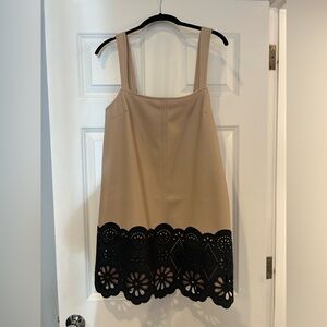 Anthropologie Tan Dress with Black Lace Hem